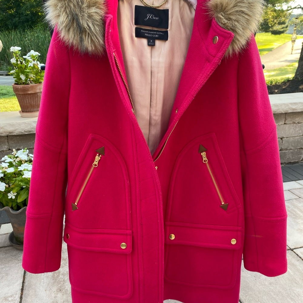 J. Crew Chateau Parka in Stadium-Cloth Wool Coat with Faux Fur Collar